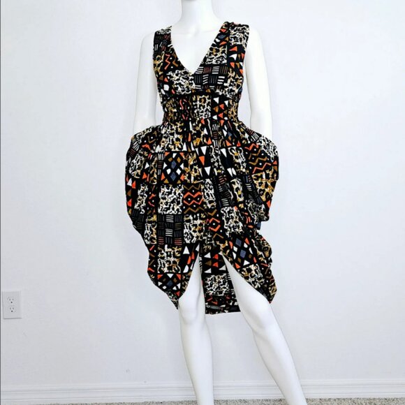 African Print Sleeveless Smocked Waist Dress - Made In Ghana - Picture 1 of 6